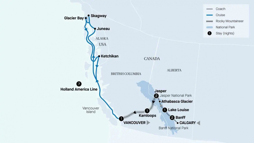 Map of Rockies Icons & Alaska Cruise