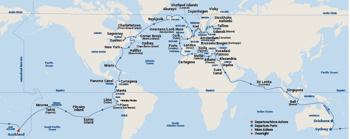 Map of Princess World Cruise 2026