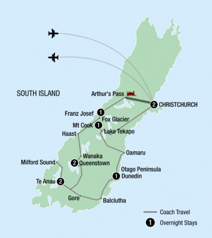 Map of 10 Day Ultimate South Island