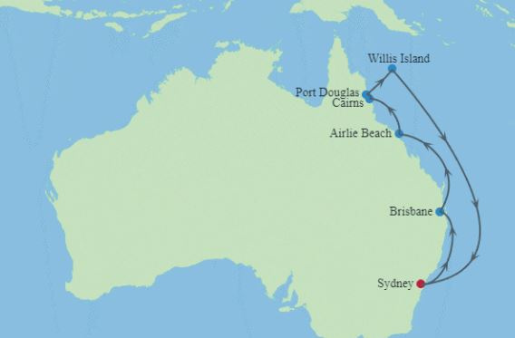 Map of Great Barrier Reef Voyage