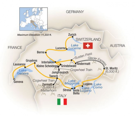 Map of Switzerland Europe's Crown Jewel