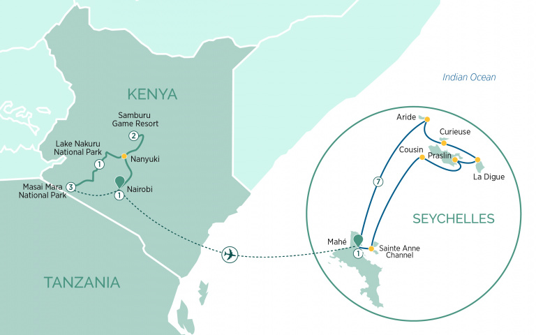 Map of Kenya Safari & Seychelles