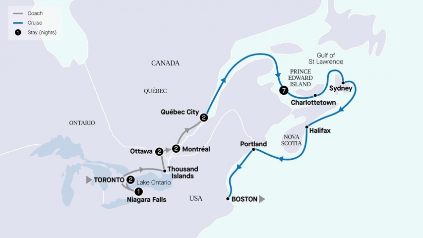 Map of Eastern Canada & New England Cruise
