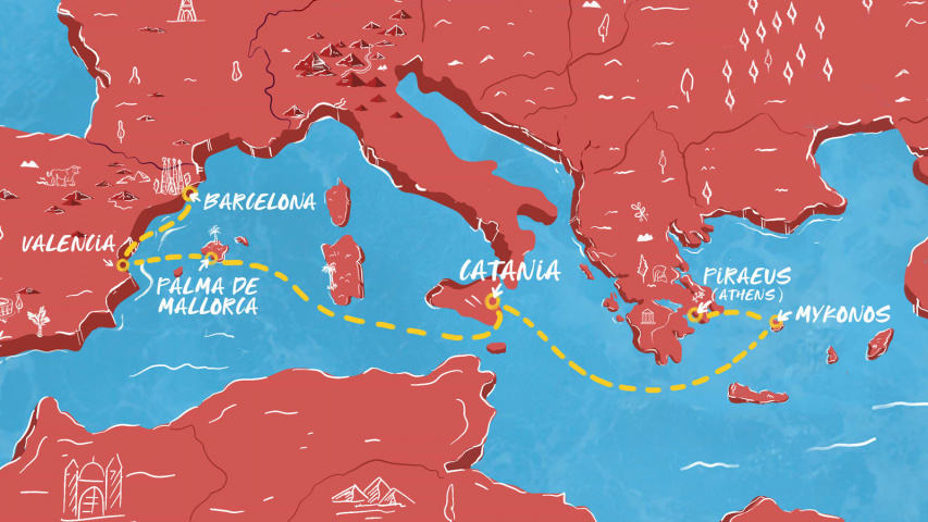 Map of Glorious Greek Isles & Spanish Sunsets
