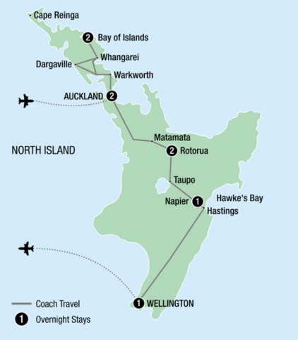 Map of 9 Day Ultimate North Island