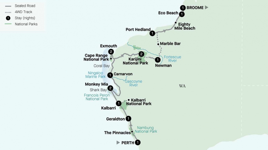 Map of West Coast Explorer 4WD Remote Journey